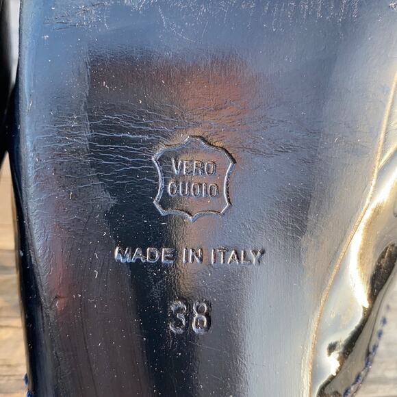 Neil Barrett Women's Black Patent Leather Cutout Peep Toe Platform Heels Size 38 - Picture 11 of 12